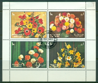 Sharjah-1972-Mi1216-1219-Flowers-II-sheetlet-CTO