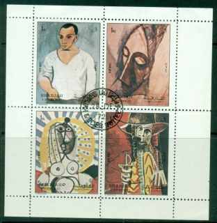 Sharjah-1972-Mi1316-1319-Paintings-by-Picasso-sheetlet-CTO