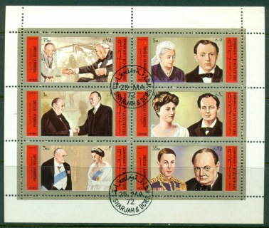 Sharjah-1972-Mi889-894-Winston-Churchill-sheetlet-CTO