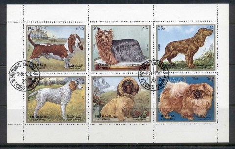 Sharjah-1972-Mi1270-75-Dogs-sheetlet-CTO