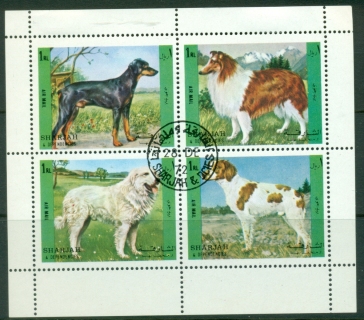 Sharjah-1972-Mi1292-1295-Dogs-sheetlet-CTO