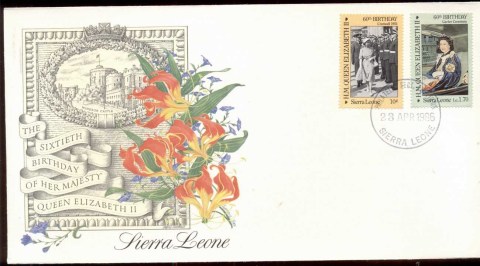 Sierra-Leone-1986-QEII-60th-Birthday-2v-Fleetwood-FDC