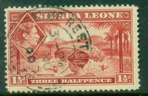 Sierra-Leone-1938-44-KGVI-Pictorial-1½d-Rice-Harvesting-rose-red-FU