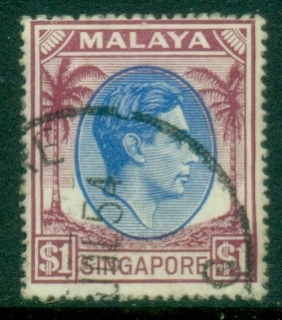 Singapore-1949-52-KGVI-Portrait-1-violet-brown-ultramarine-FU