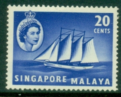 Singapore-1955-QEII-Pictorial-Ship-20c-Cocos-Keeling-Schooner-MLH