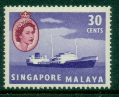 Singapore-1955-QEII-Pictorial-Ship-30c-Oil-Tanker-MLH