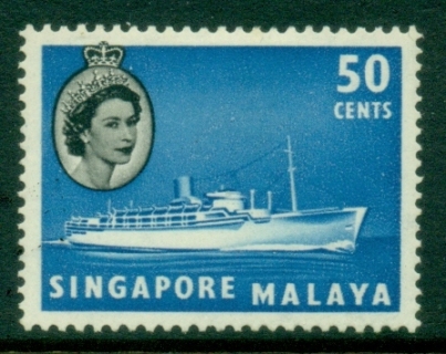 Singapore-1955-QEII-Pictorial-Ship-50c-MS-Chusan-Liner-MLH