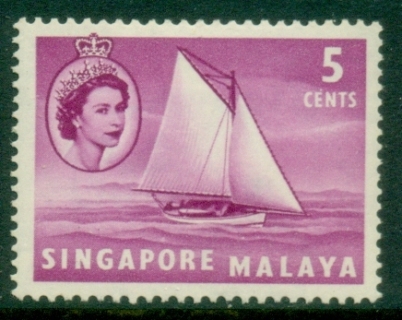 Singapore-1955-QEII-Pictorial-Ship-5c-Lombok-sloop-MLH