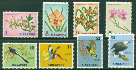 Singapore-1963-QEII-Pictorials-Flowers-Birds-MLH