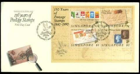 Singapore-1990-Postage-Stamps-150-Years-MS-FDc