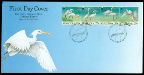 Singapore-1993-WWF-Chinese-Egrets-Birds-FDC