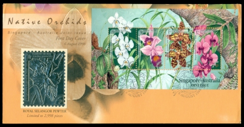 Singapore-1998-Flowers-Orchids-Australia-Joint-Issue-Pewter-FDC