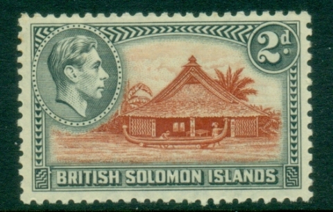 Solomon-Is-1939-51-KGVI-Pictorial-2d-Canoe-House-New-Georgia-Perf-12-MLH