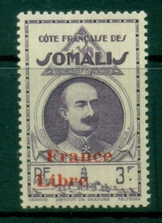 Somali Coast 1943 Pictorial, Opt France Libre, Governor Leone Lagarde 3f