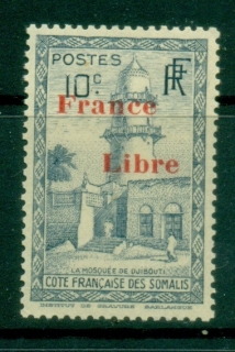 Somali Coast 1943 Pictorial, Opt France Libre, Mosque of Djibouti 10c