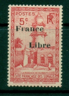 Somali Coast 1943 Pictorial, Opt France Libre, Mosque of Djibouti 5c