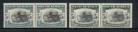 South-Africa-1933-54-Oxwagon-5-2-shades-1-pr-1-stamp-thinned-pr-MLH