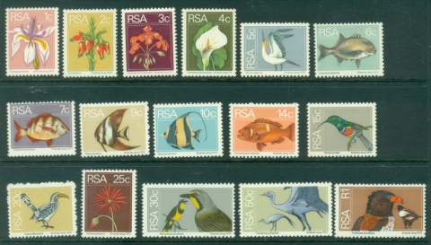 South-Africa-1974-Pictorials-Birds-Flowers-Fish-MUH