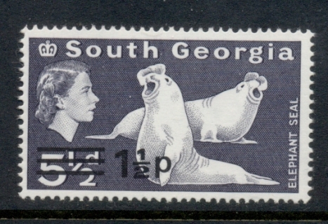 South-Georgia-1971-72-QEII-Pictorial-Surch-1-5p-on-5-5d-MUH