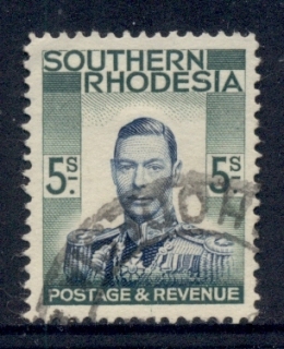 Southern-Rhodesia-1937-KGVI-Portrait-5-green-blue-FU