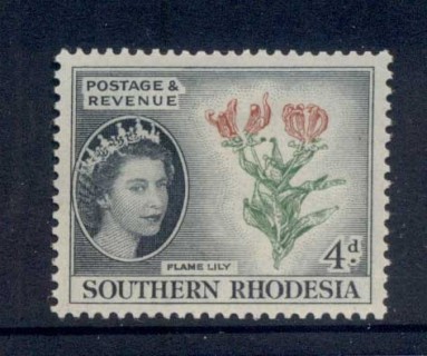 Southern-Rhodesia-1953-QEII-Pictorial-4d-Flame-Lily-MLH