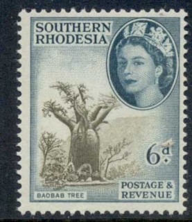 Southern-Rhodesia-1953-QEII-Pictorial-Baobab-Tree-6d-MLH