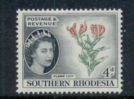 Southern-Rhodesia-1953-QEII-Pictorial-Flame-Lily-4d-MLH