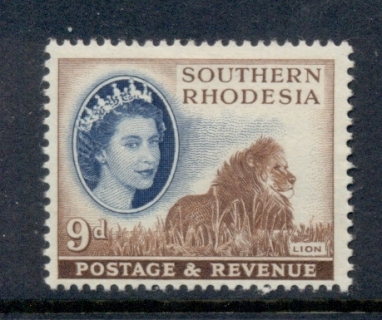 Southern-Rhodesia-1953-QEII-Pictorial-Lion-9d-MLH