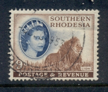 Southern-Rhodesia-1953-QEII-Pictorials-Lion-9d-FU