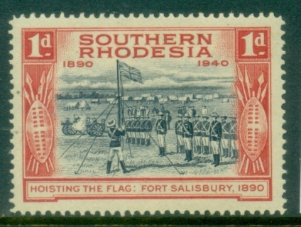 Southern-Rhodesia-1940-Founding-50th-Anniv-1d-Fort-Salisbury-MLH