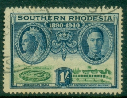 Southern-Rhodesia-1940-Rhodes-Centenary-1sh-Lobengulas-Kraal-FU