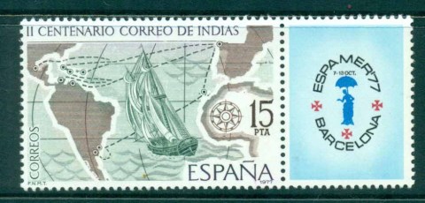 Spain-1977-Sailing-Ship-Mail-routes-ESPAMER-tab-MLH-lot32282