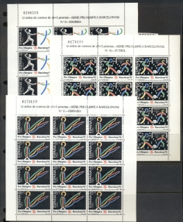 Spain-1989-Pre-Olympics-Barcelona-3x-sheets-MUH