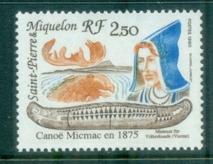 St-Pierre-et-Miquelon-1990-Micmac-Canoe-MUH