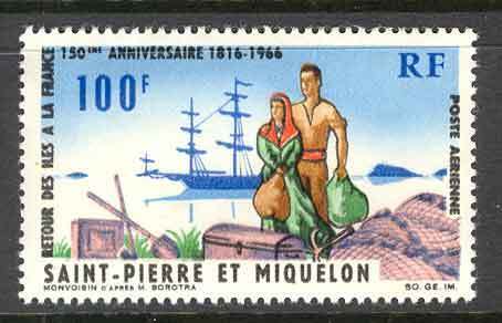 St-Pierre-et-Miquelon-1966-100fr-Settlers-MUH-Lot10471