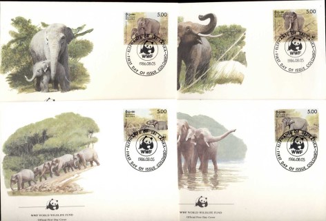 Sri-Lanka-1986 Asian Elephants 4x FDC