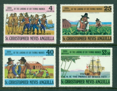 St-Christopher-Nevis-Anguilla-1973-Sir-Thomas-Warner-Landing-350th-Anniversary-Opt-Visit-of-Prince-Charles-MUH