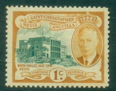 St-Christopher-Nevis-Anguilla-1952-KGVI-Pictorial-1c-Bath-House-Spa-Nevis-MLH