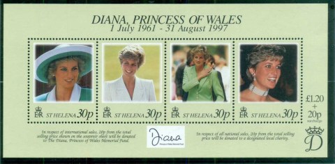 St-Helena-1998 Princess Diana in Memoriam, Queen of Hearts MS