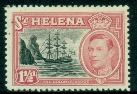 St-Helena-1949-KGVI-Badge-of-the-Colony-1½d-carmine-rose-black-MLH