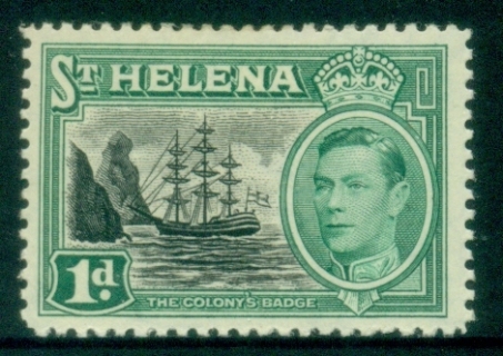 St-Helena-1949-KGVI-Badge-of-the-Colony-1d-blue-green-black-MLH