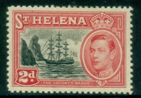 St-Helena-1949-KGVI-Badge-of-the-Colony-2d-carmine-black-MLH