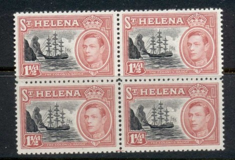 St-Helena-1949-KGVI-Pictorial-1-5d-carmine-rose-black-blk4-MUH