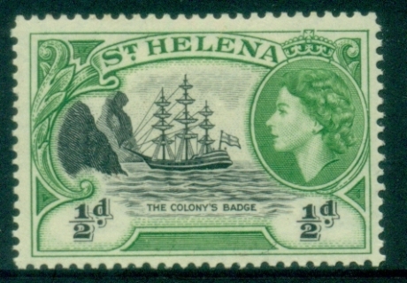 St-Helena-1953-QEII-Badge-of-the-Colony-½d-emerald-MLH