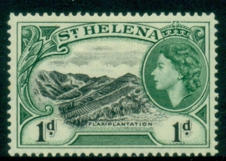 St-Helena-1953-QEII-Badge-of-the-Colony-1d-Flax-Plantation-MLH