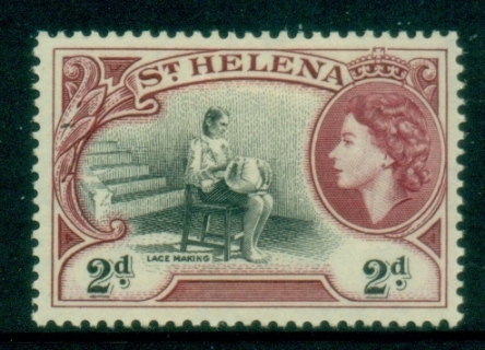 St-Helena-1953-QEII-Badge-of-the-Colony-2d-Lace-Making-MLH