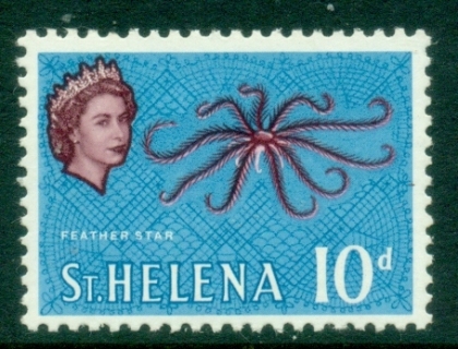 St-Helena-1961-QEII-Pictorial-10d-Keeled-feather-Starfish-MLH