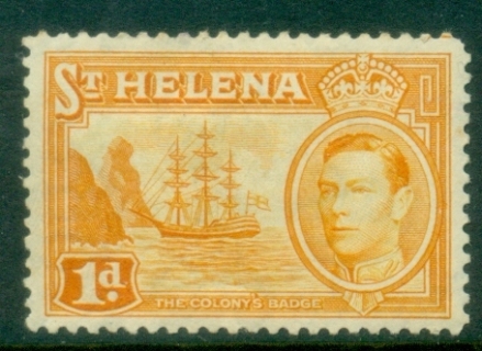 St-Helena-1938-40-KGVI-Pictorial-badge-of-the-Colony-Ship-1d-orange-yellow-MLH