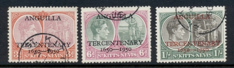 St-Kitts-Nevis-1950-KGVI-Opt-Anguilla-tercentenary-Asst-FU