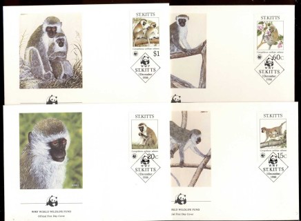 St-Kitts-1986 WWF Monkeys 4xFDC